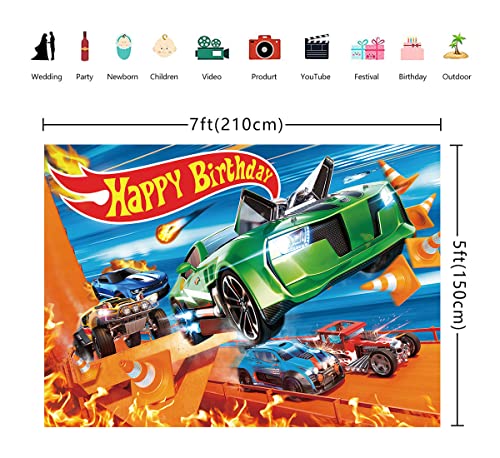 Hot Car Birthday Party Supplies Hot Race Car Birthday Decorations Racing Car Backdrop for Boys Cars Theme Video Game Background Banner Wall Decor Photo Booth Props 7x5FT