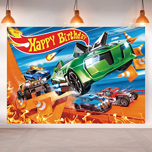 Hot Car Birthday Party Supplies Hot Race Car Birthday Decorations Racing Car Backdrop for Boys Cars Theme Video Game Background Banner Wall Decor Photo Booth Props 7x5FT