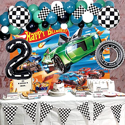 Hot Car Birthday Party Supplies Hot Race Car Birthday Decorations Racing Car Backdrop for Boys Cars Theme Video Game Background Banner Wall Decor Photo Booth Props 7x5FT