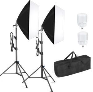 nexiview softbox photography lighting kit, 27" x 27" continuous lighting kit with 3 color temperature 85w 3000k-7500k bulb, photo studio lighting for video recording, advertising shooting