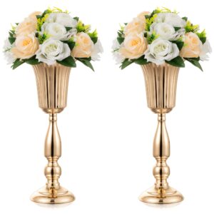 Gold Vase Wedding Centerpieces for Tables - 2 Pcs Tall Trumpet Vases for Centerpieces Table Decorations, 15.7in Metal Tabletop Flower Stand, Wedding Reception Flower Vase for Birthday, Home Decor