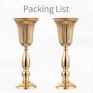 Gold Vase Wedding Centerpieces for Tables - 2 Pcs Tall Trumpet Vases for Centerpieces Table Decorations, 15.7in Metal Tabletop Flower Stand, Wedding Reception Flower Vase for Birthday, Home Decor