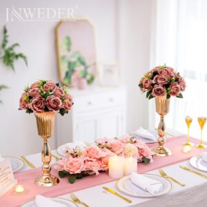 Gold Vase Wedding Centerpieces for Tables - 2 Pcs Tall Trumpet Vases for Centerpieces Table Decorations, 15.7in Metal Tabletop Flower Stand, Wedding Reception Flower Vase for Birthday, Home Decor