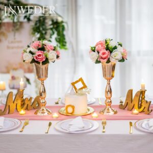 Gold Vase Wedding Centerpieces for Tables - 2 Pcs Tall Trumpet Vases for Centerpieces Table Decorations, 15.7in Metal Tabletop Flower Stand, Wedding Reception Flower Vase for Birthday, Home Decor