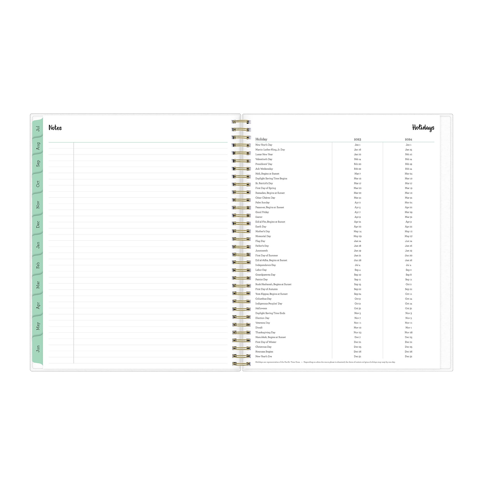 2023-2024 Blue Sky™ Laurel Frosted Polypropylene Weekly/Monthly Academic Planner, 8-1/2" x 11", Mint Green, July 2023 to