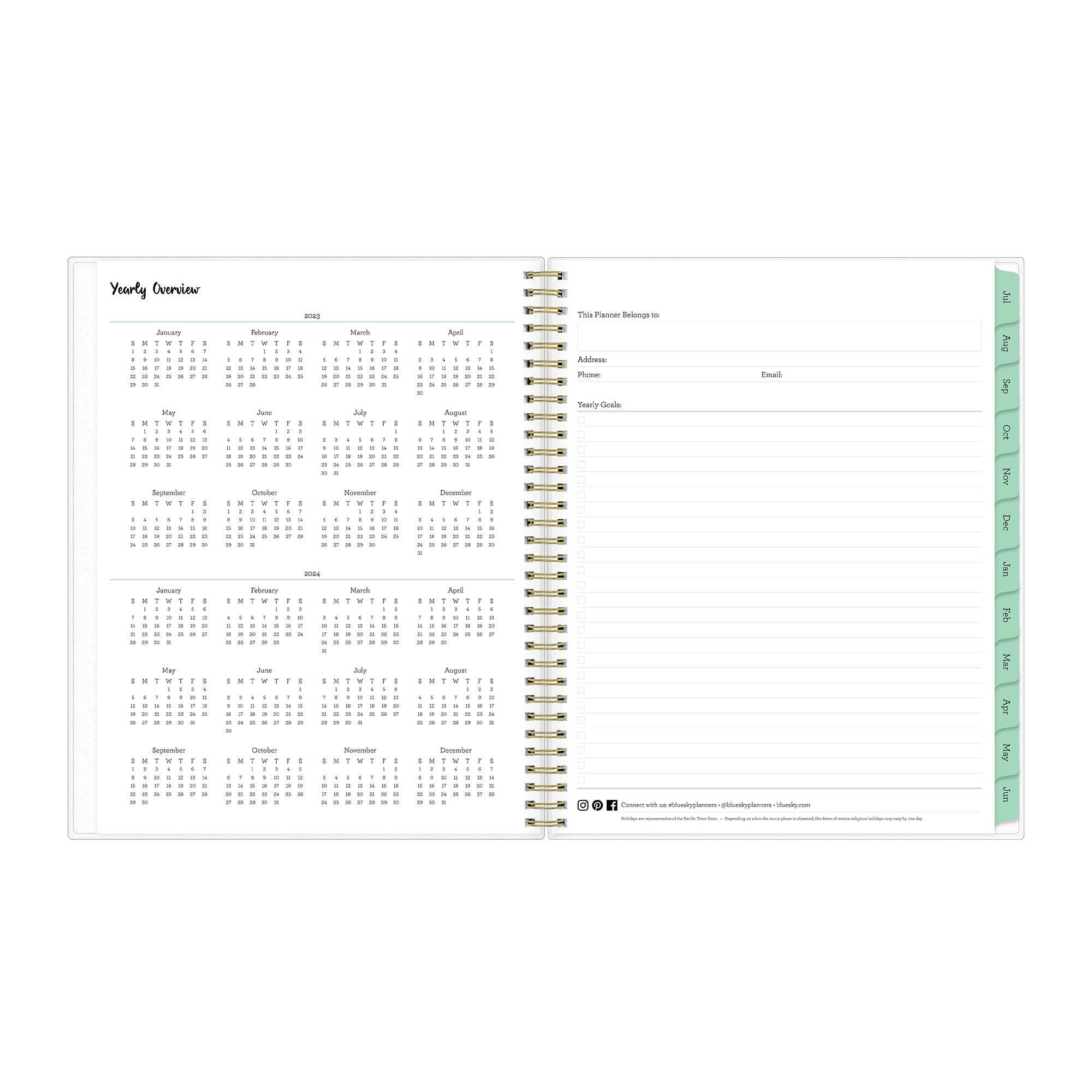 2023-2024 Blue Sky™ Laurel Frosted Polypropylene Weekly/Monthly Academic Planner, 8-1/2" x 11", Mint Green, July 2023 to