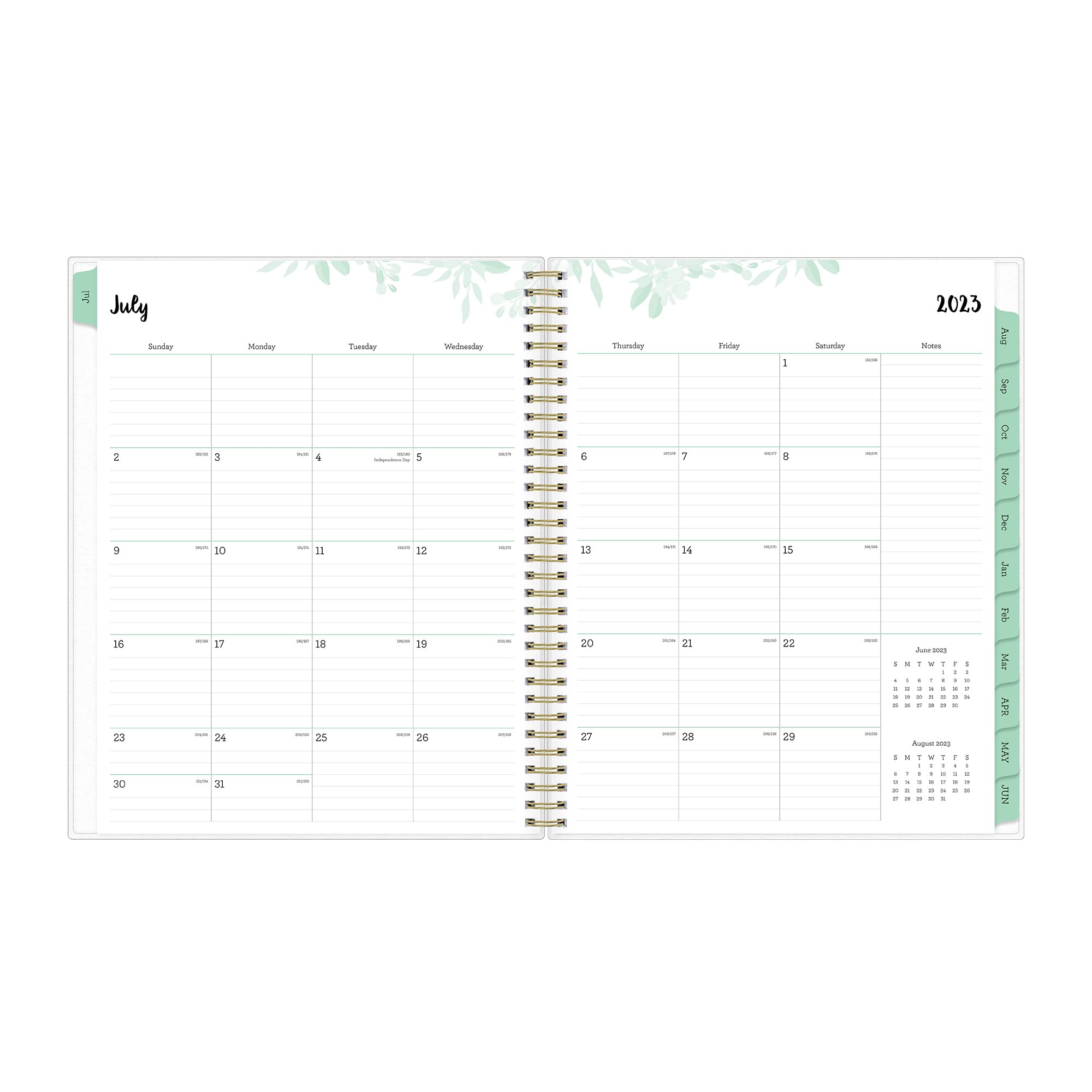 2023-2024 Blue Sky™ Laurel Frosted Polypropylene Weekly/Monthly Academic Planner, 8-1/2" x 11", Mint Green, July 2023 to