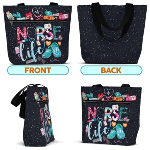 84hoods Aesthetic Tote Bag for Women and Girls. Cute Graphic Nurse Life Tools Large Shoulder Bag 15 inch with Pockets and Zipper for Work. Waterproof Grocery Bag. Gift for Nurse.