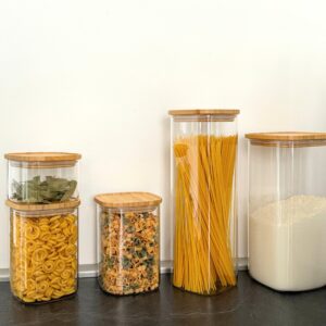 KIVY Square Glass Jars with Bamboo Lids [3x 40oz] Stackable & Airtight Glass Jars - Glass canisters with airtight lids - Glass containers with bamboo lids - Glass storage jars with airtight lids