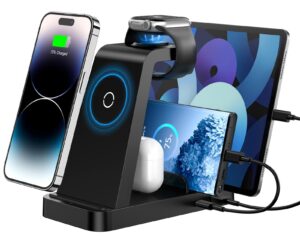 wireless charger for iphone - 5 in 1 charging station for multiple devices apple: fast wireless charging stand dock for iphone 15 14 13 12 pro max apple watch airpods
