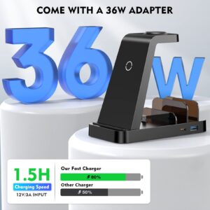 Wireless Charger for iPhone - 5 in 1 Charging Station for Multiple Devices Apple: Fast Wireless Charging Stand Dock for iPhone 15 14 13 12 Pro Max Apple Watch Airpods