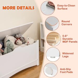 Costzon Wooden Toy Box, 36” Kids Large Storage Trunk Bench Organizer with Safety Hinges, Children's Home Playroom Bedroom Furniture, Easy Assembly, Toy Chest for Girls, Boys (White)