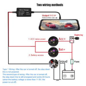 Dash Cam Hardwire Kit, Type C Micro USB Mini USB for Mirror Cam GPS Navigator Radar Detector 12‑30V (Type C)