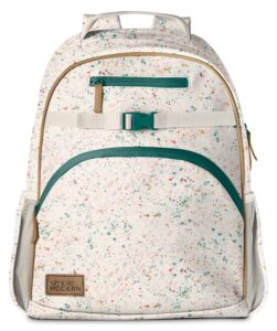 simple modern vegan leather kids backpack for school girls | elementary teen cute small faux pu leather mini purse bag | fletcher collection | kids - large (16" tall) | cream terrazzo