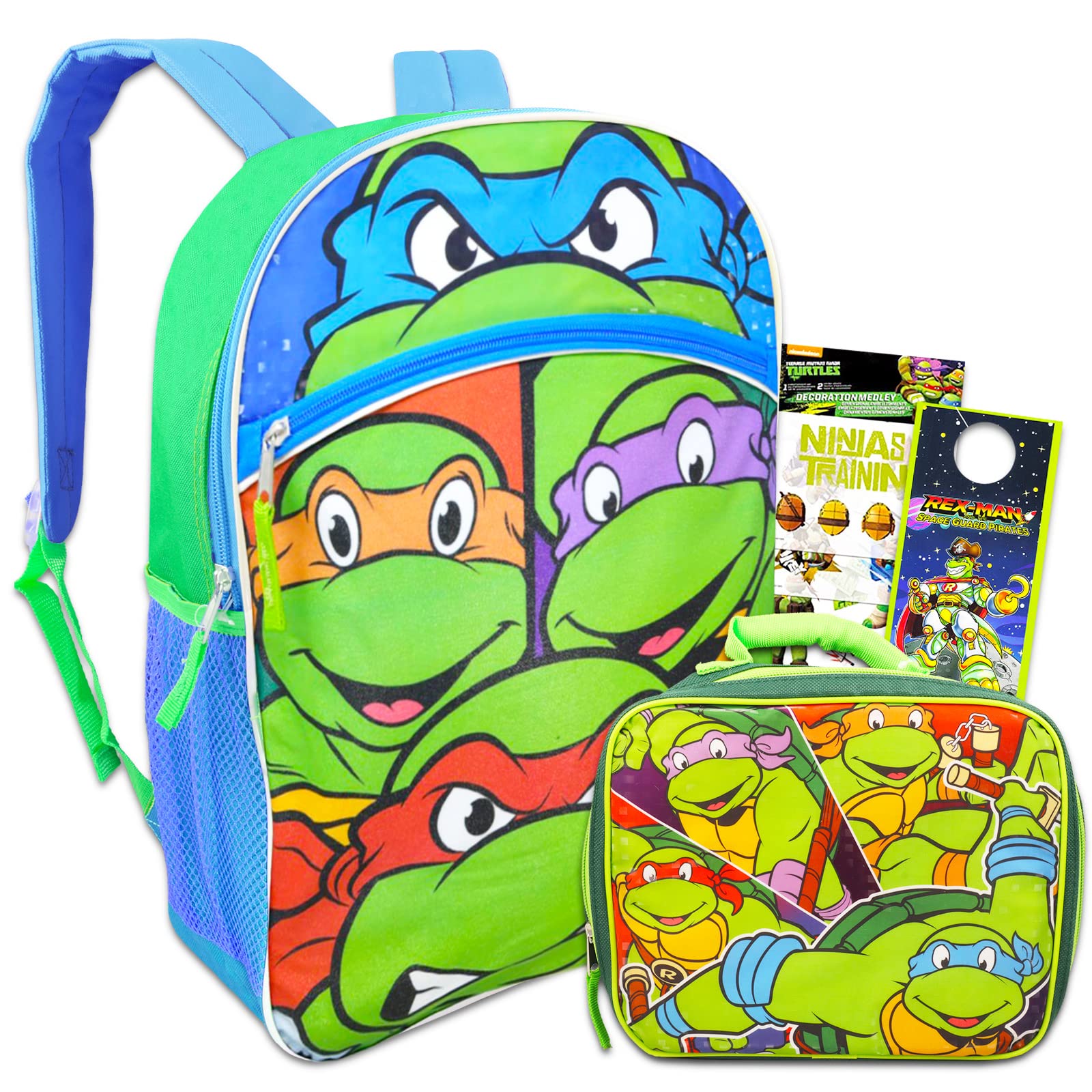 Teenage Mutant Ninja Turtles Backpack with Lunch Box - Bundle with 16” TMNT Backpack, Lunch Bag, Stickers, More | TMNT Backpack for Kids