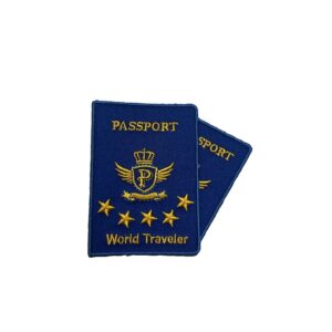 patch party club "world traveler," gold passport patch, unisex iron-on embroidered patch, melanin travels, 3"inch x 3" patch