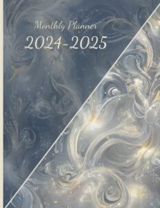 monthly planner 2024-2025: two year calendar book 8.5"x11". with holidays. marble pattern.