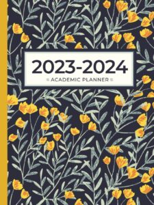 academic planner 2023-2024 large | yellow botanical navy garden hardcover: july - june | weekly & monthly | us federal holidays and moon phases