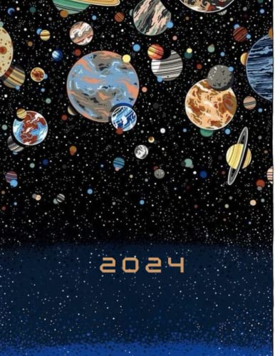 2024 Diary: A4 Week To View-January 2024 to December 2024 Daily Planner Organiser Calendar Overview-Dated From January To December-planets Cover