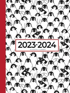 academic planner 2023-2024 large | crowd of penguins: july - june | weekly & monthly | us federal holidays and moon phases