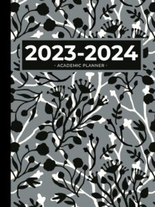 academic planner 2023-2024 large | black & white flora hardcover: july - june | weekly & monthly | us federal holidays and moon phases