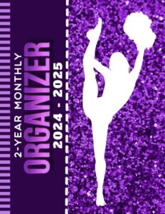 2-year monthly organizer 2024-2025: 8.5x11 large dated monthly schedule with 100 blank college-ruled paper combo / 24-month life organizing gift / purple white cheerleader cheer art cover