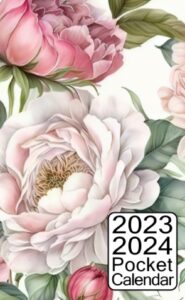 2023-2024 pocket calendar: small size 18 monthly planner for purse from july 2023 to december 2024 with holidays, watercolor flower cover.