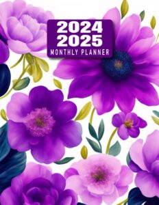 2024-2025 monthly planner: purple floral two 2 year agenda organizer - large 24 months calendar from january to december schedule