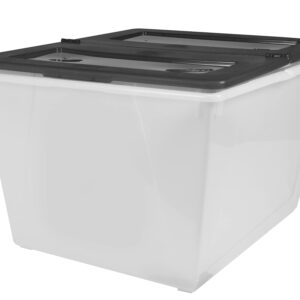 Storex 16 Gallon (60L) Storage Tote with Folding Lid, 22.7 x 18.25 x 12.86 Inches, Frost/Black, 4-Pack (00900A04C)