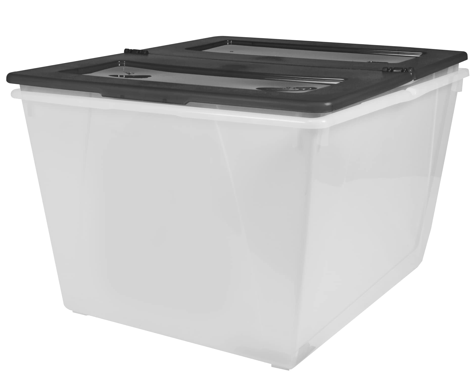 Storex 16 Gallon (60L) Storage Tote with Folding Lid, 22.7 x 18.25 x 12.86 Inches, Frost/Black, 4-Pack (00900A04C)