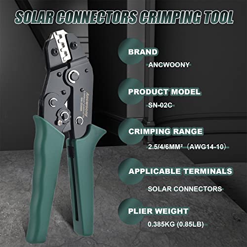 Solar PV Panel Crimping Tool Kit for AWG14-10 (2.5/4/6mm²); Includes a Pair of Solar Spanners and 4PCS Solar connectors; Portable Hand Tool Kit for Solar Installation