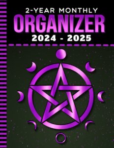 2-year monthly organizer 2024-2025: 8.5x11 large dated monthly schedule with 100 blank college-ruled paper combo / 24-month life organizing gift / ... moon phases on black - wiccan wicca art cover