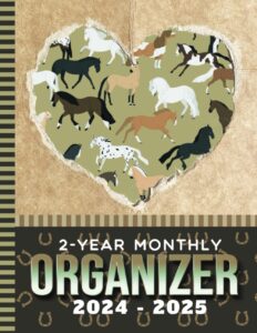 2-year monthly organizer 2024-2025: 8.5x11 large dated monthly schedule with 100 blank college-ruled paper combo / 24-month life organizing gift / colorful horse pattern heart - farm animal art cover