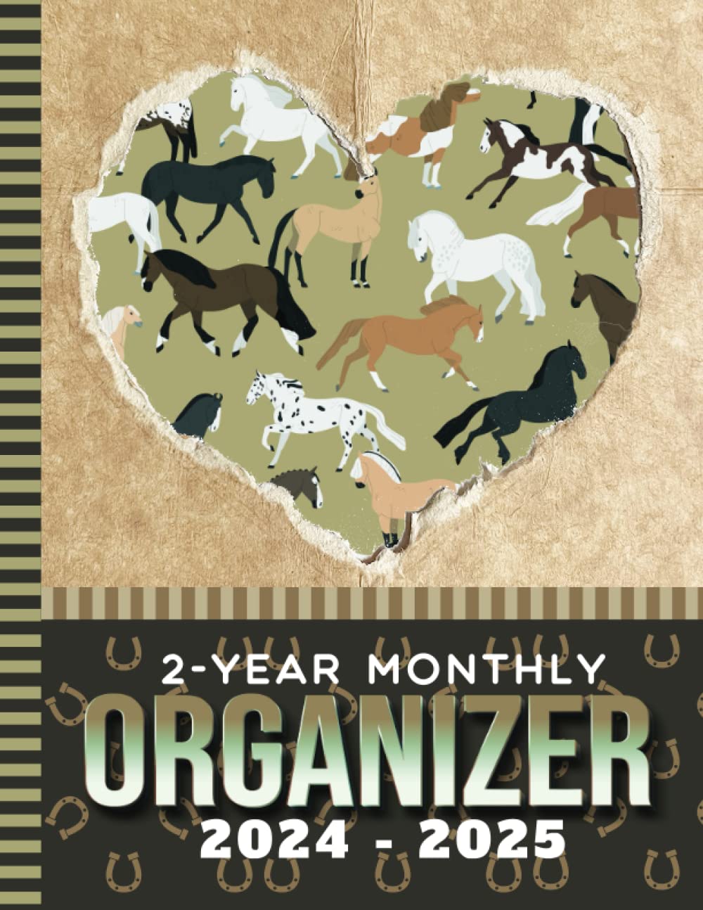 2-Year Monthly Organizer 2024-2025: 8.5x11 Large Dated Monthly Schedule With 100 Blank College-Ruled Paper Combo / 24-Month Life Organizing Gift / Colorful Horse Pattern Heart - Farm Animal Art Cover