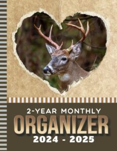 2-year monthly organizer 2024-2025: 8.5x11 large dated monthly schedule with 100 blank college-ruled paper combo / 24-month life organizing gift / deer heart - animal art cover