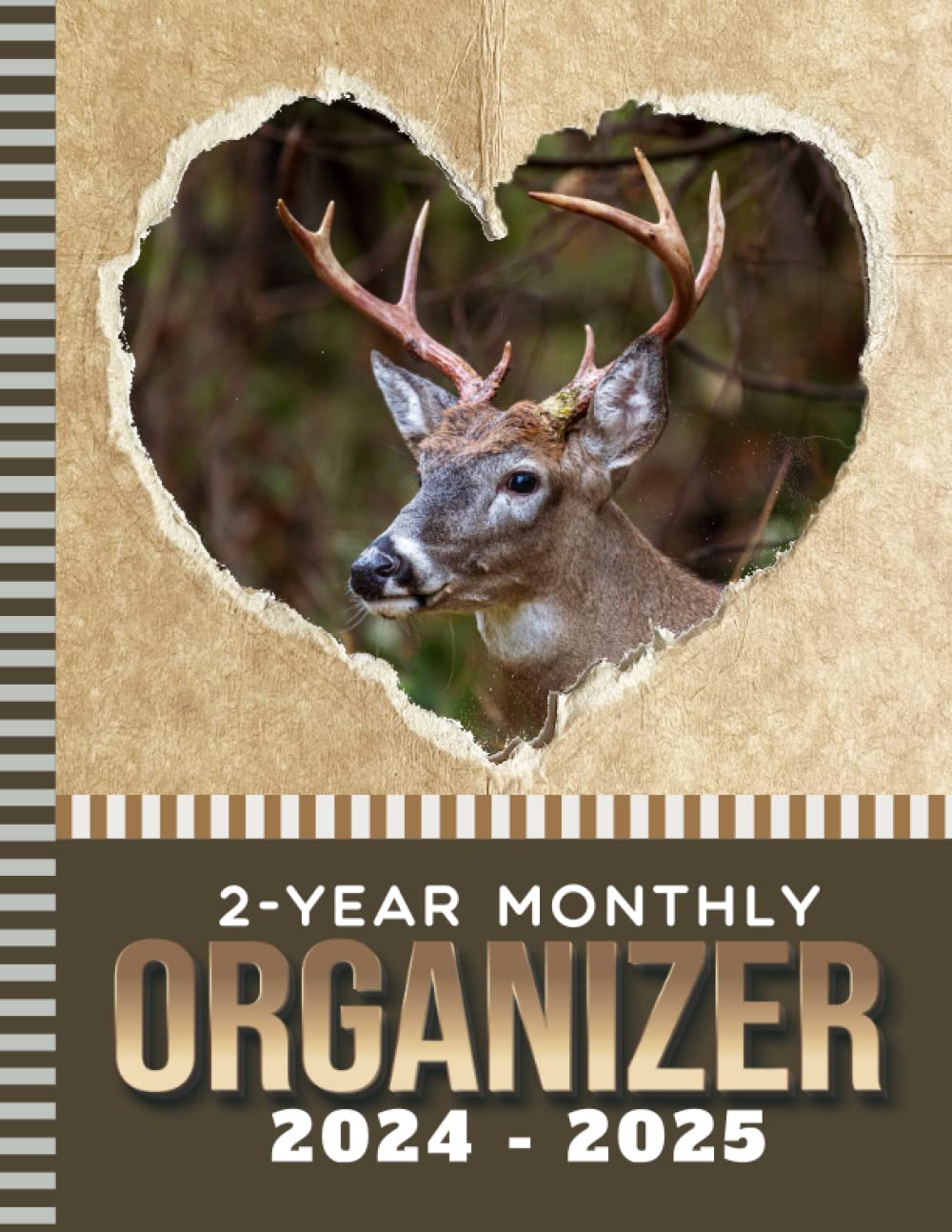 2-Year Monthly Organizer 2024-2025: 8.5x11 Large Dated Monthly Schedule With 100 Blank College-Ruled Paper Combo / 24-Month Life Organizing Gift / Deer Heart - Animal Art Cover