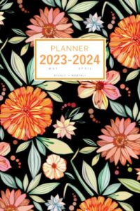 planner 2023-2024: 6x9 weekly and monthly organizer from may 2023 to april 2024 | creative colorful aster flower design black