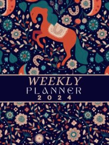 weekly horse planner 2024: large one year monthly planner from january 2024 to december 2024 (12 months) with federal holidays | monthly weekly agenda & schedule organizer | planner for horses lovers