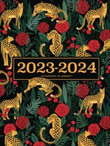 academic planner 2023-2024 large | leopards & roses in the wild hardcover: july - june | weekly & monthly | us federal holidays and moon phases