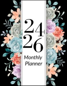 2024-2026 monthly planner: floral black cover| 36 months calendar (january 2024 to december 2026)| 3-year calendar| with to do list organizer , password log, contact list and notes- 8.5x11 inches