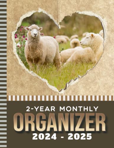 2-Year Monthly Organizer 2024-2025: 8.5x11 Large Dated Monthly Schedule With 100 Blank College-Ruled Paper Combo / 24-Month Life Organizing Gift / Sheep Heart - Farm Animal Art Cover