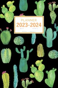 planner 2023-2024: 6x9 weekly and monthly organizer from may 2023 to april 2024 | cactus flower bird design black