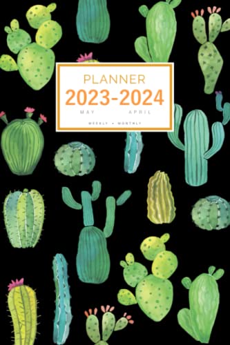 Planner 2023-2024: 6x9 Weekly and Monthly Organizer from May 2023 to April 2024 | Cactus Flower Bird Design Black