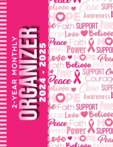 2-year monthly organizer 2024-2025: 8.5x11 large dated monthly schedule with 100 blank college-ruled paper combo / 24-month life organizing gift / pink ribbon breast cancer survivor - art decor cover