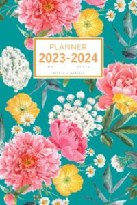 planner 2023-2024: 6x9 weekly and monthly organizer from may 2023 to april 2024 | peony summer flower design teal