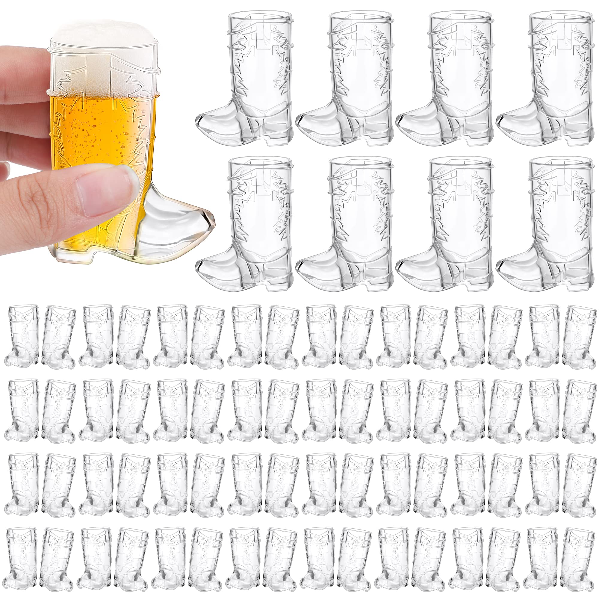 durony 72 Pieces 1 OZ Clear Cowboy Glasses Mini Cowboy Boot Shot Glasses Plastic Western Cowboy Glasses for Cowboy Cowgirl Party Supplies, Bachelorette Party, Wedding Decor