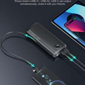 Dpdenoy Portable Charger with Built in Cable, 27000mAh Power Bank QC4.0 22.5W PD3.0 USB C Fast Charging, Phone Battery Pack with 3W Flashlight for iPhone, Samsung, Google, Tablet, and More