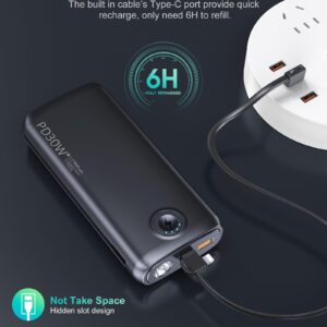 Dpdenoy Portable Charger with Built in Cable, 27000mAh Power Bank QC4.0 22.5W PD3.0 USB C Fast Charging, Phone Battery Pack with 3W Flashlight for iPhone, Samsung, Google, Tablet, and More