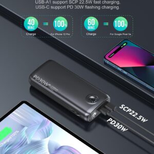 Dpdenoy Portable Charger with Built in Cable, 27000mAh Power Bank QC4.0 22.5W PD3.0 USB C Fast Charging, Phone Battery Pack with 3W Flashlight for iPhone, Samsung, Google, Tablet, and More