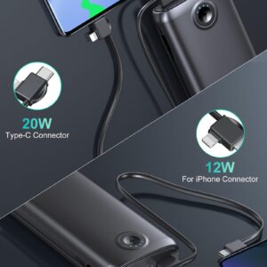 Dpdenoy Portable Charger with Built in Cable, 27000mAh Power Bank QC4.0 22.5W PD3.0 USB C Fast Charging, Phone Battery Pack with 3W Flashlight for iPhone, Samsung, Google, Tablet, and More